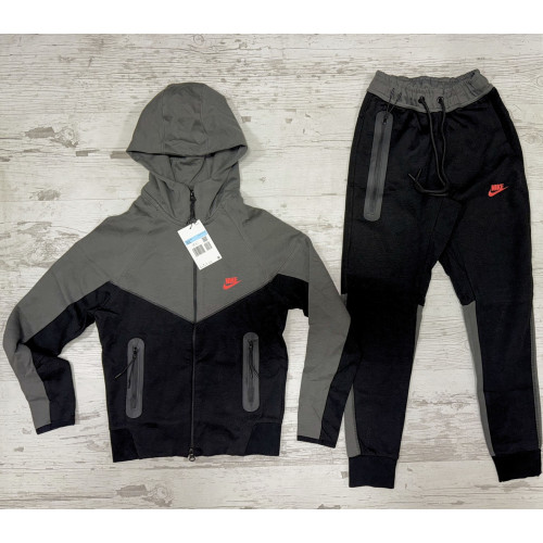 8412 Детски екип Tech Fleece черно тъмно сиво